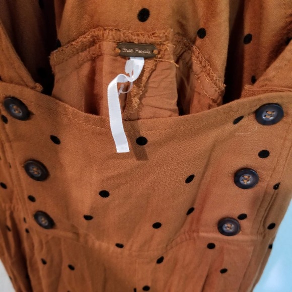 Free People Rust Color Jumper with Suspenders Size 6 black Polka dots - Picture 3 of 12